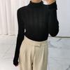 Suéter Feminino de Lã Pura Fina 16 Gauge Gola Alta Slim-Fit Lã Merino Camada Base Gola Meio Alta