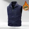 Chaleco de hombre con forro polar para otoño e invierno, cuello alto, multibolsillos, ropa de trabajo, chaqueta chaleco cálida casual para exteriores 2539A