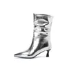 Botas británicas de otoño e invierno para mujer, botas sencillas de media pantorrilla, botas de caballero puntiagudas, botas de tacón alto, tallas grandes 40-48, botas de comercio exterior WISH