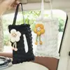 Caja de pañuelos para coche de rejilla acolchada, linda caja de pañuelos colgante para asiento de coche, suministros creativos multifuncionales para coche para mujeres