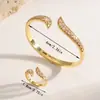 Pulsera y anillo de oro chapado con incrustaciones de diamantes, estilo europeo, transfronterizo, Amazon, moda, juego para mujer, joyería de pulsera de lujo al por mayor
