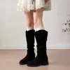 Botas longas com salto grosso, emagrecedoras, para mulheres, perfeitas para outono e inverno, com design estilo Western, cano alto e um visual moderno, franzido e plissado para 2026