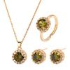 Elegante Juego de Joyería Chapado en Oro con Zirconia Colorida Micro-Incrustada, Collar Redondo, Anillo, Pendientes, Exquisito Colgante de Zirconia Colorida