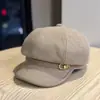 Nueva Hebilla de Cinturón de Cuero Gamuzado, Boina Octogonal para Mujer, Versátil para Otoño e Invierno, Adelgazante, Elegante Gorra de Boina Estilo Británico