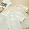 Ropa de Verano 2025 Estilo Japonés Cuello en V Encaje Bordado Cárdigan de Mujer Camisa de Manga Corta Tops Venta al por Mayor
