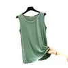 Top de Verano Delgado sin Mangas de Modal con Cuello Redondo y Volantes, Chaleco Holgado de Color Sólido para Mujer, Tallas Grandes, Blanco
