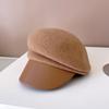 Gorra de visera de cuero PU de alta calidad, presión lateral, individual, japonesa, femenina, otoño e invierno, sombrero ecuestre de lana australiana, gorra de boina de punto, moda