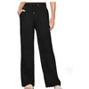 2026 Nuevos Pantalones Casuales de Pierna Recta de Algodón y Lino de Cintura Alta para Mujer, Holgados de Pierna Ancha, Color Negro