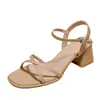 Sandalias de Mujer de Tacón Grueso Estilo Francés Nuevo Verano Estilo Coreano Correa Cruzada Hebilla Suela Gruesa Zapatos de Tacón Alto con Falda