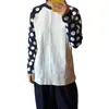Deslocamento Diário Estilo Coreano Costura Cor Contrastante Gola Redonda Casual Versátil Camiseta de Manga Comprida Solta e Versátil Roupa de Trabalho