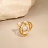 Anillo de Acero Inoxidable con Perla, Diseño Abierto, Estilo Europeo y Americano Otoñal, Nuevo en Ins, Joyería de Mano de Moda