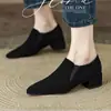 Zapatos de tacón grueso con punta fina de gamuza mate para mujer, Novedad Otoño 2026, Slip-on, Moda, Piel Suave, Versátil, Zapatos de tacón alto para mujer