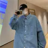 Camisa de Manga Larga de Mezclilla para Hombre Color Sólido Otoño Moda Coreana Camisa Simple y Moderna Estilo Hong Kong Holgada Guapa Chaqueta ins