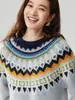 Suéter de cachemir jacquard Fair Isle de cuello redondo diseño jacquard retro otoño e invierno holgado dulce ajustado suéter de punto prenda interior