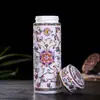 Copo Isolado Esmaltado Cerâmico de Camada Dupla Suporte para Xícara de Chá Xícara de Água Porcelana Azul e Branca Copo de Escritório Casa Viagem Presente de Negócios