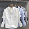 Marca de Moda Retro em Têxtil Oxford Estilo Hong Kong Branco Camisa de Manga Longa Masculina Outono Estilo Japonês Camisa Casual Jaqueta Masculina