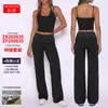 Conjunto de dos piezas falso con estampado de lunares, cuello halter, tirantes en los hombros, realza glúteos y controla abdomen, adecuado para correr al aire libre y fitness, conjunto de dos piezas con pantalones de pierna ancha para mujer