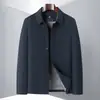 Chaqueta con cuello de marca para hombres de mediana edad y mayores, estilo de negocios para primavera y otoño, abrigo de cuadros oscuros nítido con botones para hombres de mediana edad y mayores