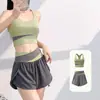 Conjunto deportivo de fitness anti-luz para mujer, conjunto de dos piezas con chaleco de empalme de bloques de color con almohadillas en el pecho, para yoga y running