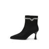 Y31282 Salto Alto Feminino Strass Estilete Bico Fino Botas de Tornozelo 2024 Outono e Inverno Nova Moda Botas Estilo Maduro Leve Botas de Tornozelo