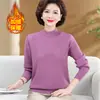 Suéter de punto informal con estampado para mediana edad y personas mayores, manga larga, estilo nuevo Otoño/Invierno 2026, madre de mediana edad, con felpa, engrosado, capa base
