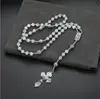 Collar Retro Religioso Personalizado No Magnético Transfronterizo Europeo y Americano Colgante de Piedra Natural con Cuentas Hecho a Mano Rosario