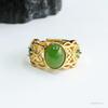 Anel de Jade Jasper Verde Espinafre Jade Hetian Natural Guan Yu Estilo Étnico Atacado Dropshipping S4012011