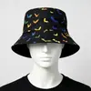 Sombrero de pescador de doble cara con estampado de murciélagos de colores transfronterizo para hombres y mujeres, sombrero de protección solar, sombrero tipo cubo moderno para exteriores