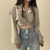 Camisa Vintage Decote V Estilo Hong Kong Feminina Verão e Outono Spice Girls Slim Fit Manga Longa Senso de Design Nicho Top Curto para Mulheres