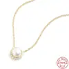 Collar con colgante de perla y diamante redondo de plata de ley S925, cadena para la clavícula, accesorios de collar superpuestos de nicho japonés y coreano, de alta gama, para todo tipo de atuendos