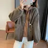 Cárdigan suéter de lana de cordero otoño e invierno nuevo con forro polar engrosado coreano casual suelto abrigo superior de lana de cordero ropa para mujer