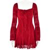 Vestido Europeo y Americano Ins Primavera Nuevo Estilo Encaje Manga Trompeta Tubo Top Sexy Chica Picante Manga Larga Espalda Descubierta Envolvente Falda de Cadera