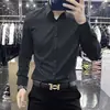 Camisa casual de manga larga para hombre, marca francesa de alta gama, sin planchado, versátil para negocios, suave como la seda, con caída, corte slim, sin planchado