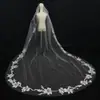 Véu longo com cauda para noiva com acabamento em renda, acessório para vestido de noiva, véu estilo catedral off-white
