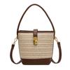 Bolso de Mano Tejido para Mujer, Bolso Cubo Versátil de Alta Gama Transfronterizo, Bolso Cruzado Casual para Hombro con Elementos de Paja