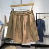 Liquidação de Marca: Etiqueta de Designer Etiqueta Cortada Shorts Artísticos Finos de Linho 5 Pontos Feminino, Shorts Saia Casuais Soltos de Algodão e Linho de Perna Larga