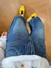 Jeans Retro Azules de Pierna Curva para Mujer Primavera Otoño Nuevo Tallas Grandes Forma de Pera Baja Cubren Caderas Adelgazantes Pantalones de Pierna Ancha