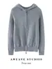 Cardigan com Capuz Tricotado 100% Caxemira Kang Sai Ni Feminino Zíper Duplo Casual Esportivo Casaco Suéter para o Dia a Dia