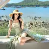 Vestido Sexy de Diseño de Nicho Vietnamita con Cuello Halter para Vacaciones en la Playa, Vestido Irregular con Flecos para Fiesta de Cumpleaños