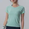 Camiseta deportiva sin costuras de manga corta para yoga, fitness, running, secado rápido, corte ajustado, transpirable, para entrenamiento al aire libre, para mujer