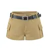 Shorts cargo feminino de verão estilo retrô americano, sexy, com cintura baixa, perna larga, detalhes de cinto e bolso