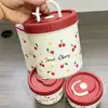 Caja de Almuerzo Aislada de Acero Inoxidable 304 con Diseño de Cereza, Caja de Almuerzo Multicapa, Portátil a Prueba de Fugas, Sellada para Estudiantes y Trabajadores de Oficina