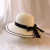 Encaje Calado con Lazo Moda Vacaciones en la Playa Sombrero de Pescador para Mujer Sombrero de Paja Protector Solar para Exteriores Sombrero de Sol de Verano