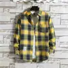 Camisa xadrez masculina de manga comprida, estilo coreano, solta, elegante, plus size, jaqueta estudantil, primavera e verão, nova camisa masculina