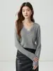 Suéter de Cachemira con Cuello en V de Encaje Otoño Invierno para Mujer, Suéter de Punto Cálido de Alta Gama Francés, Suéter Base de Manga Larga Holgado