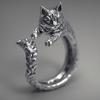 Anillo retro de gato negro de plata tailandesa chapado en s925 nuevo Anillo de dedo de gatito mascota europeo y americano en vivo para mujer
