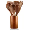 Madera de Teca antiadherente utensilios de cocina espátula de madera mango largo espátula de madera espátula para verduras espátula de madera de Acacia juego de utensilios de cocina para cocinar