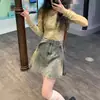 Saia Jeans Plissada Estilo Americano Plus Size Feminina Verão Novo Estilo Irmã Cheinha Design Retro Senso de Nicho Saia de Cintura Alta