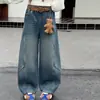 Pantalones Vaqueros de Patchwork con Media Luna de Invierno Nuevos Casuales con Felpa para Niños Medianos y Grandes Pantalones Vaqueros de Felpa Estilo Papá Estudiante Largos