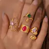 Anillo Abierto de Flor Hueca con Circonita de Acero Inoxidable Anillo de Dedo Índice de Moda Transfronteriza Europea y Americana Anillo de Diseño de Nicho